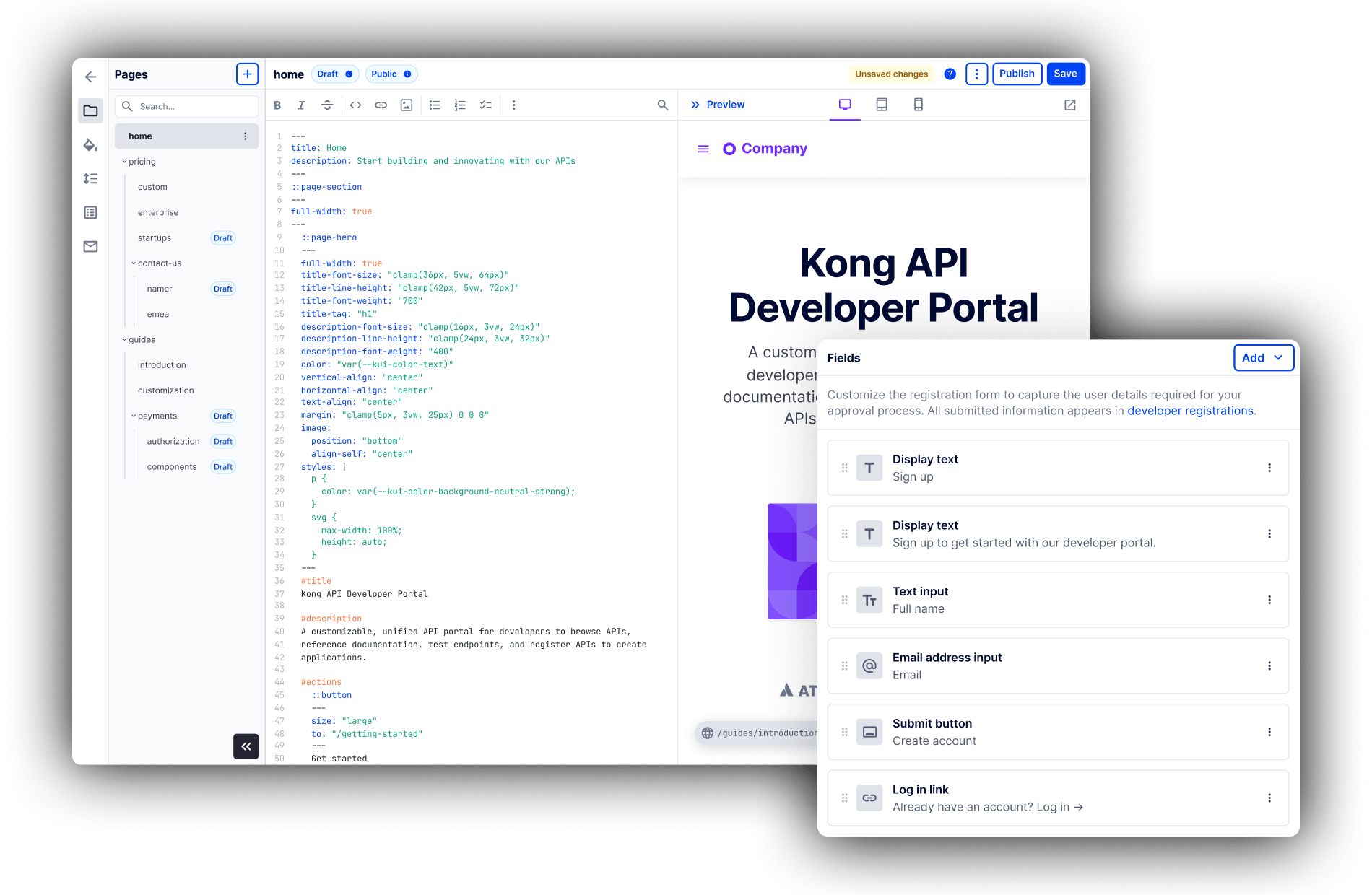 Kong Dev Portal interface
